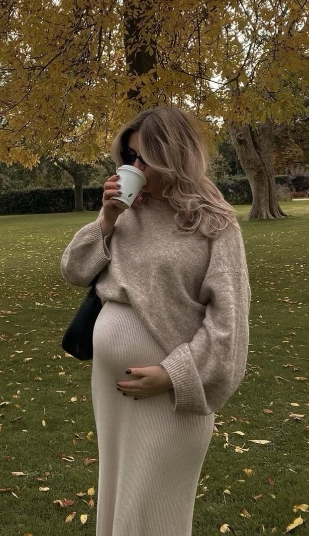 6. Oversized Oatmeal Sweater and Cream Ribbed Maxi Skirt for Park Walks
