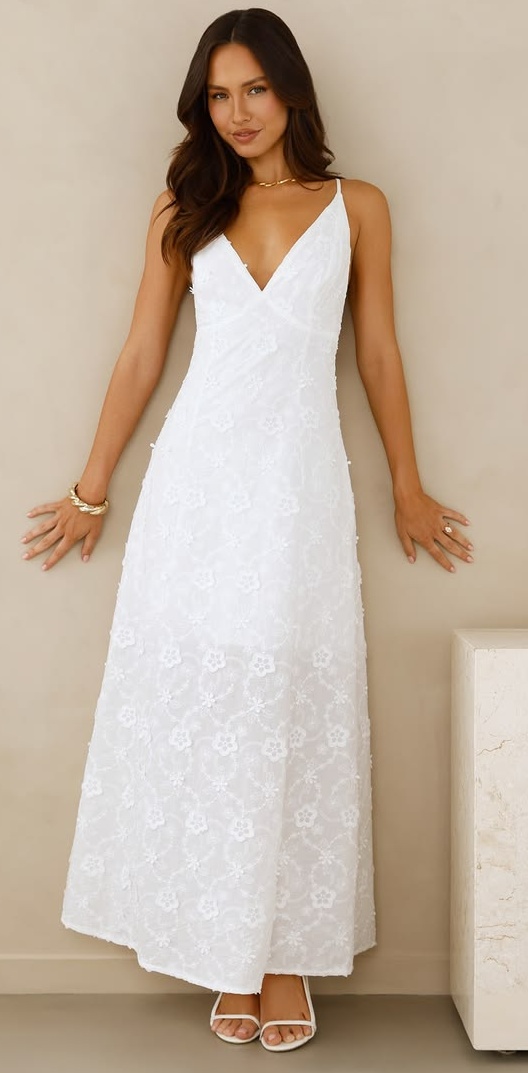 13. 3D Flower Embroidered Maxi With Gold Twisted Cuff