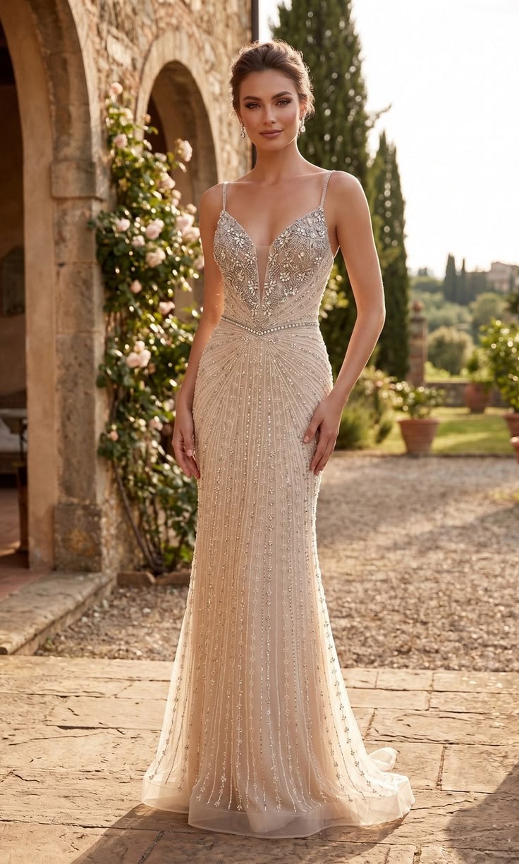 10. Art Deco Sunray-Beaded Sheath With a Crystal Waistband