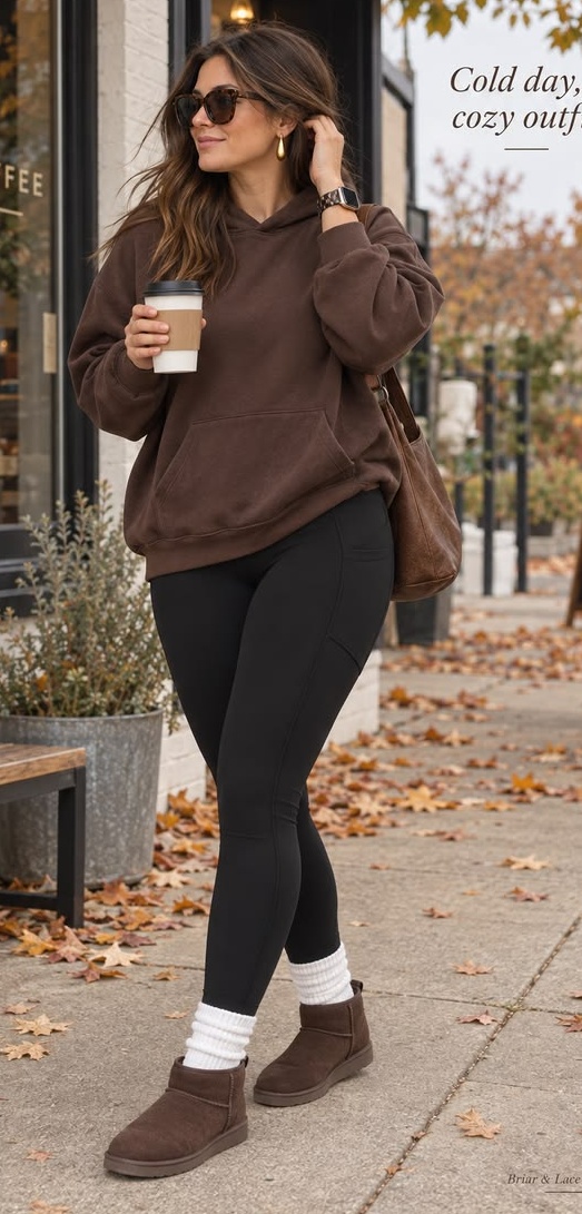 5. Brown Oversized Hoodie and Pocket Leggings With Dark Brown Ultra Minis